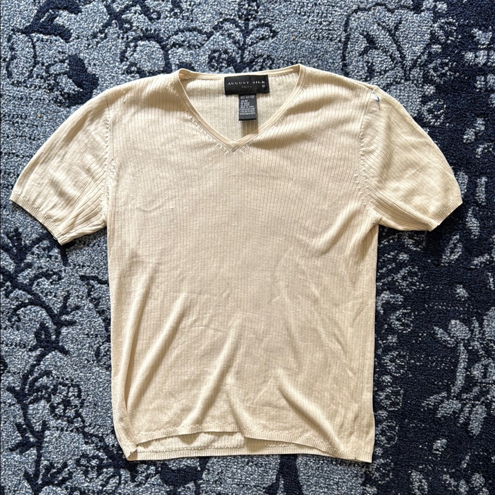 100% Silk - August Silk Cream V-Neck Top